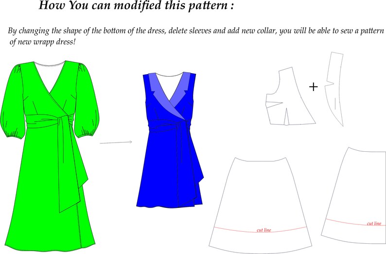 Wrap Dress With Puff Sleeves PDF Digital Sewing Pattern Sizes XS-2XL - Etsy