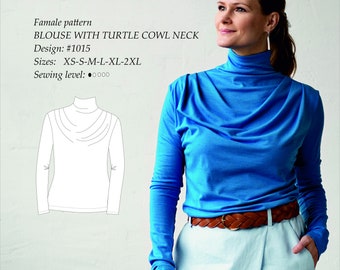 Camicetta con collo a cappuccio a tartaruga - Cartamodello digitale in formato PDF - Taglie XS-2XL USA 2-12