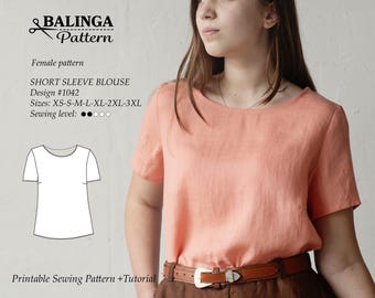 Camicetta a maniche corte PDF - Cartamodello facile da cucire / Taglie XS-3XL