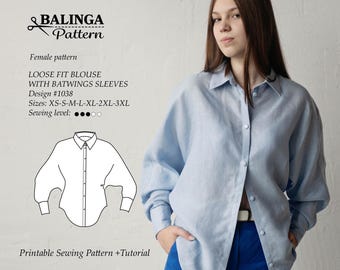 Modello di camicetta elegante a pipistrello: camicetta a maniche lunghe in stile kimono per un capo essenziale del tuo guardaroba / Taglie dalla XS alla 3XL