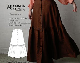 Modello di cucito per gonna a balze - Taglie dalla XS alla 3XL