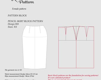 Modello base per gonna a blocchi per taglia XS consigliato per principianti e nuovi modellisti