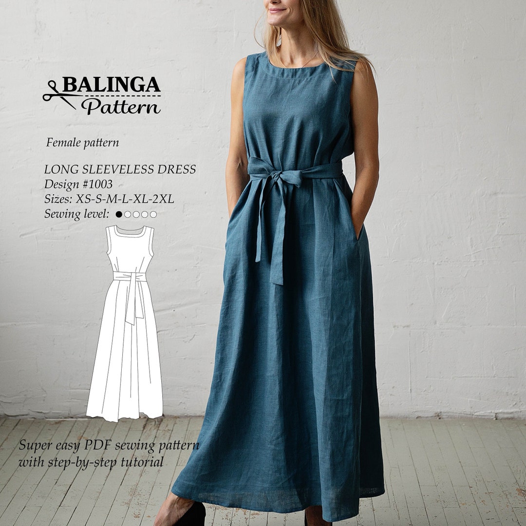 Long Sleeveless Dress Pattern Sizes XS-2XL - Etsy