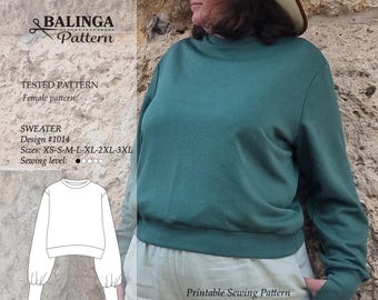 Modello di cucito per maglione in formato PDF, taglie dalla XS alla 3XL
