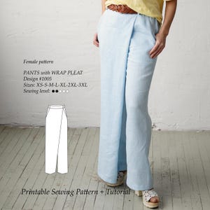 Pants with Wrap Pleat in Front PDF Digital Sewing Pattern Sizes XS-3XL USA 2-14