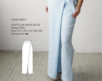 Pantaloni con piega avvolgente sul davanti PDF - Cartamodello digitale per cucire - Taglie XS-3XL USA 2-14