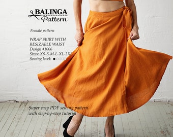 Wrap Skirt With Resizable Waist PDF Digital Sewing Pattern Sizes XS-2XL Pilot Garment