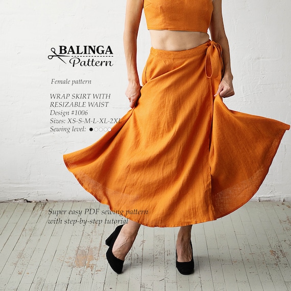 Wrap Skirt With Resizable Waist PDF Digital Sewing Pattern Sizes XS-2XL Pilot Garment