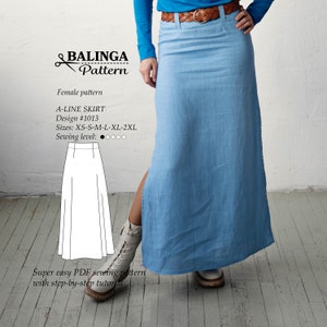A-Line Long Skirt with slits at side seams  PDF digital Sewing Pattern Sizes XS-2XL USA 2-12