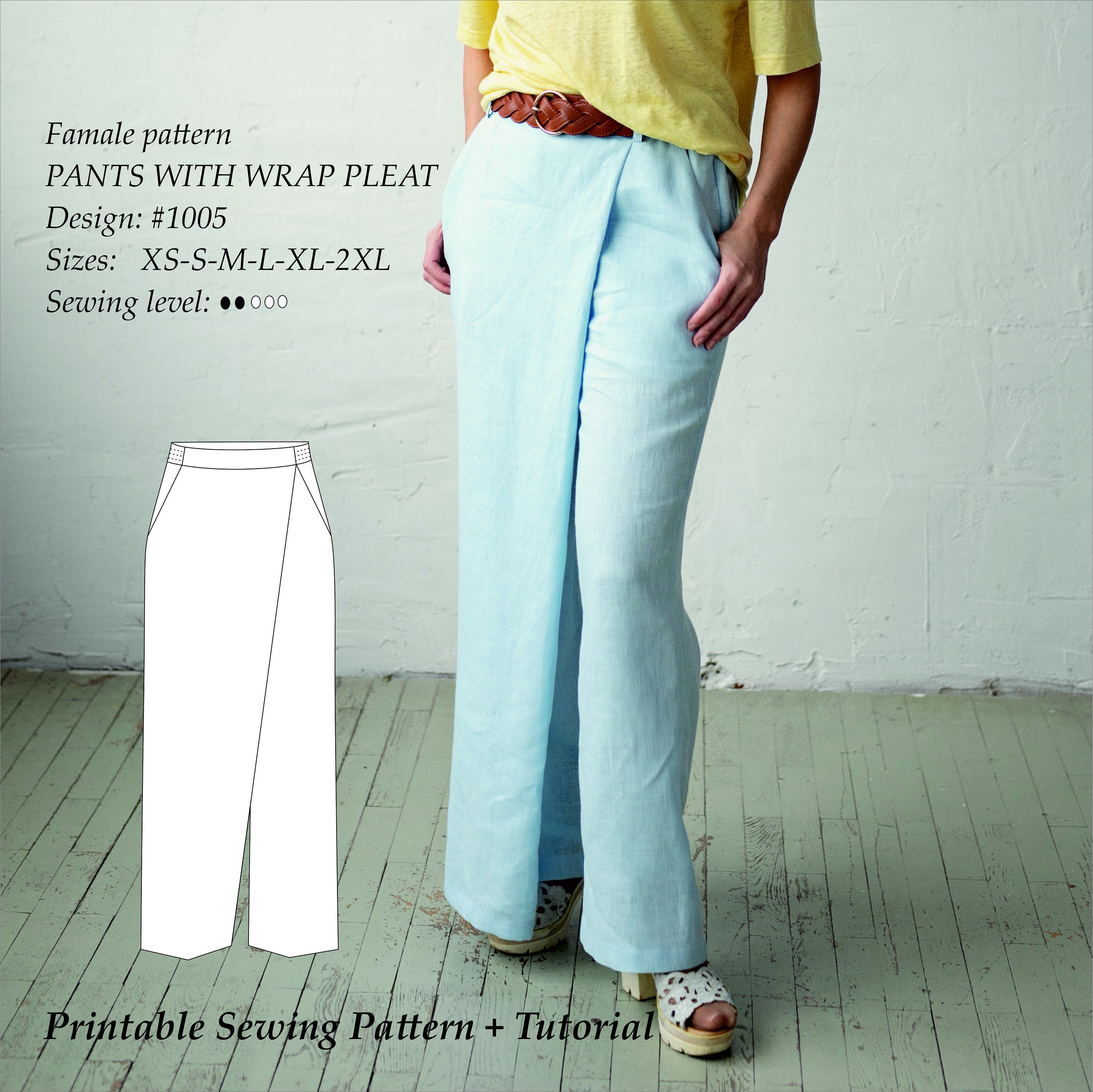 Pants With Wrap Pleat in Front PDF Digital Sewing Pattern Sizes XS-2XL USA  2-12 