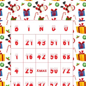 Weihnachten 200 Bingokarten, 200 einzigartige Weihnachtsbingokarten, 1 pro Seite, download & drucken! Weihnachtsdruck für Kinder Drucken zu Hause Bingo Karten
