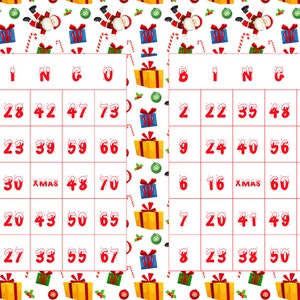 Weihnachten 20 Bingokarten, 20 einzigartige Weihnachtsbingokarten, 2 pro Seite, download & drucken! Weihnachtsdruck für Kinder Drucken zu Hause Bingo Karten