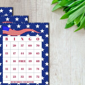 50 Memorial Day Bingo Karten, einzigartige Karten, 1 pro Seite, Sofort Download. Unabhängigkeitstag Partyspiel, Militär, Memorial Day
