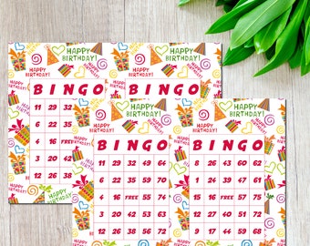 Happy Birthday 1000 Bingo Cards, 1000 unique bingo cards, 2 per page, download and print! Multicolor bingo game Print at home bingo cards