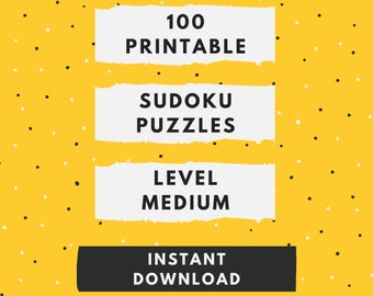 Printable Sudoku - 100 Medium Puzzles - Instant Download - Solutions - Large format - Symmetric sudoku puzzles