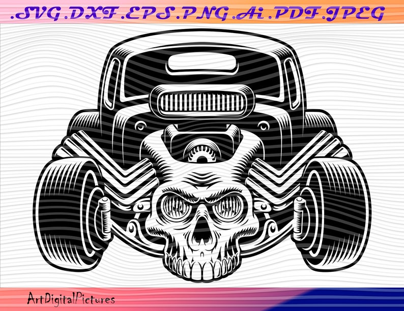 Hot Rod With Skull, Hot Rod SVG, Vintage Car SVG, Muscle Car, Retro Car