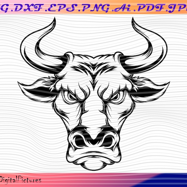 Bull Head SVG, Bull SVG, Bull PNG, Bull Clipart, Raging Bull Cut File, Angry Bull Stencil, Bull Cricut Silhouette Cut File, Print At Home