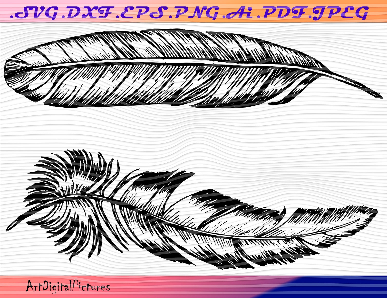 Feathers SVG file Feather Border Boho Feather Cut File Etsy