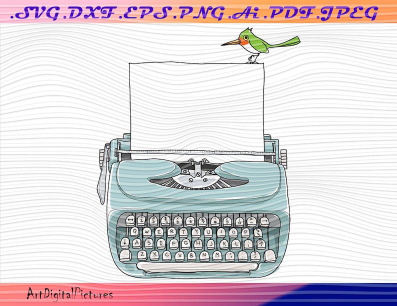 Collector Green Bird Svg Writer Antique Vintage Historic Classic Collection SVG PNG Clipart Retro Type Blue Vintage Typewriter Collect
