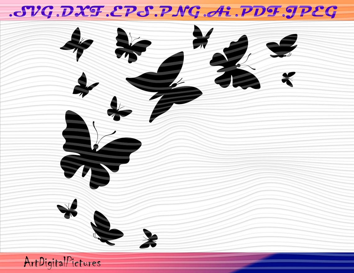 Download 13 Butterfly Swarm Butterfly SVG Butterfly DXF Eps Stacked ...