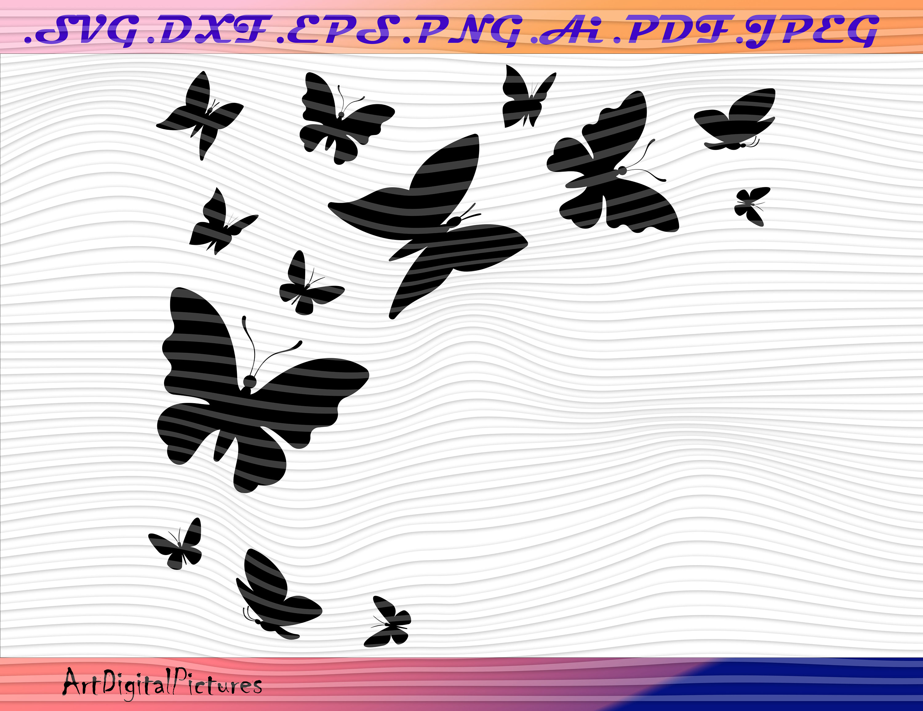 Download 13 Butterfly Swarm Butterfly SVG Butterfly DXF Eps Stacked ...