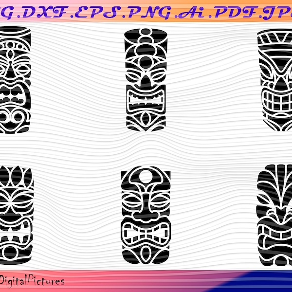 Tiki svg Bundle,Tiki Head svg,Totem svg,Tribal svg,Luau svg,Hawaiian svg clipart vector png dxf eps stencil cut file silhouette cricut vinyl