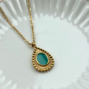 Ketting met hanger groen bedel druppel kettinkje met hanger turquoise Necklace gold plated bedelketting dames necklace party afbeelding 4