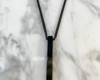 Necklace men black pendant - stainless steel necklace men - men jewelry - long chain