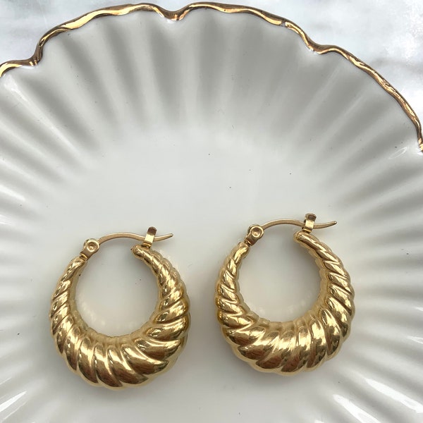Earrings ladies gold twisted - croissant earrings - creoles - statement earrings - chunky creole - hoops - earrings - ohrringe gold