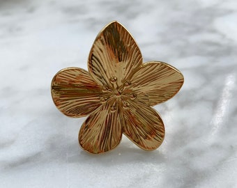 Ring goud dames bloem - statement ring - grote ring - stainless steel - ring gold plated - flower jewellery