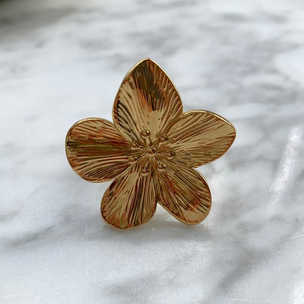 Ring goud dames bloem - statement ring - grote ring - stainless steel - ring gold plated - flower jewellery