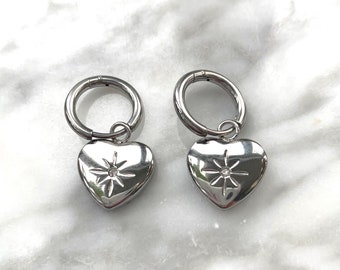 Boucles d'oreilles coeur - Boucles d'oreilles dames breloque argent - Boucles d'oreilles dames coeur argent - créoles Coeur - Cadeau Saint Valentin - Valentine