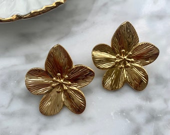 Pendientes de declaración Flor - pendientes de oro - Sementales de flores - pendientes grandes flor - pendientes de mujer - Pendientes de flores