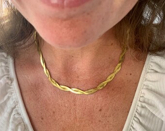 Short necklace gold braid - short chain twist - chocker - necklace double - short necklace gold - flat snake chain necklace