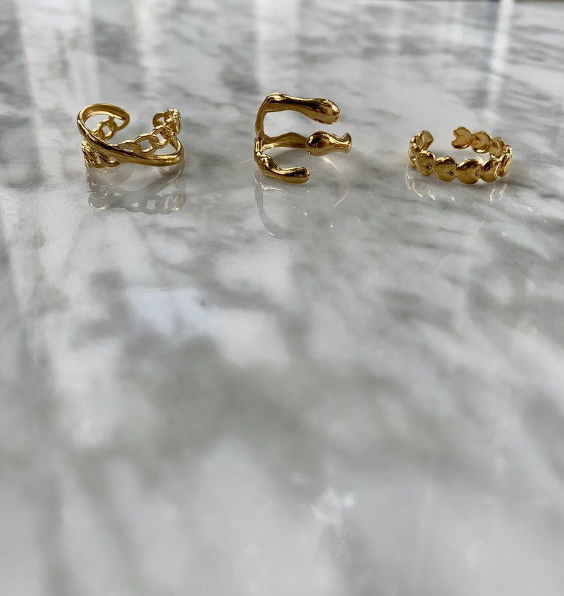 Anillo de oro para mujer anillo de declaración de 3 capas anillo minimalista acero inoxidable anillo chapado en oro imagen 4