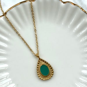 Ketting met hanger groen bedel druppel kettinkje met hanger turquoise Necklace gold plated bedelketting dames necklace party afbeelding 1