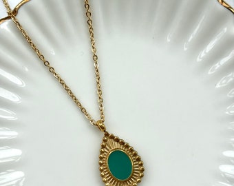 Ketting met hanger groen bedel druppel - kettinkje met hanger turquoise - Necklace gold plated - bedelketting dames - necklace party