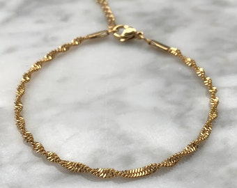 Fine gold bracelet ladies twisted fine - thin bracelet gold - minimalist bracelet - link bracelet twist - waterproof jewellery