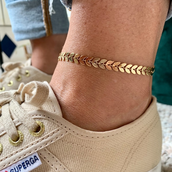 Enkelbandje goud blaadjes - goud enkel bandje - minimalistisch dames ankle bracelet  - zomer - waterproef - Fußkettchen