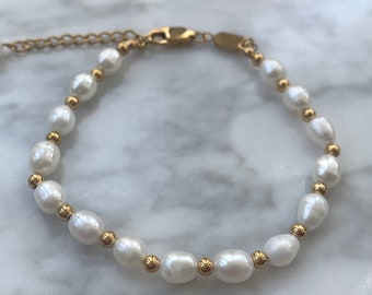 Pearl bracelet - bracelet pearls gold - minimalist bracelet - link bracelet - pearl bracelet ladies - bracelet pearl