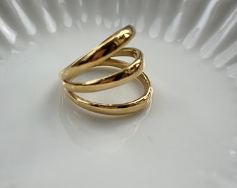 Ring goud dames dubbel - statement ring - grote ring - stainless steel - ring gold plated - minimalistic jewellery