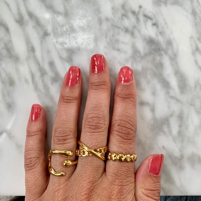 Anillo de oro para mujer anillo de declaración de 3 capas anillo minimalista acero inoxidable anillo chapado en oro imagen 6