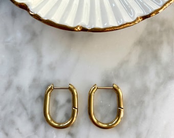 Earrings oval gold - oval earrings - chunky - creoles - hoops - earrings - gold - earrings gold - crole acier inoxydable