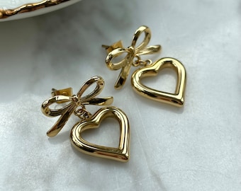Pendientes de arco - Pendientes colgantes de arco - arco de aros pequeños - pendientes de corazón de oro de mujer - arco de aretes - pendientes minimalistas