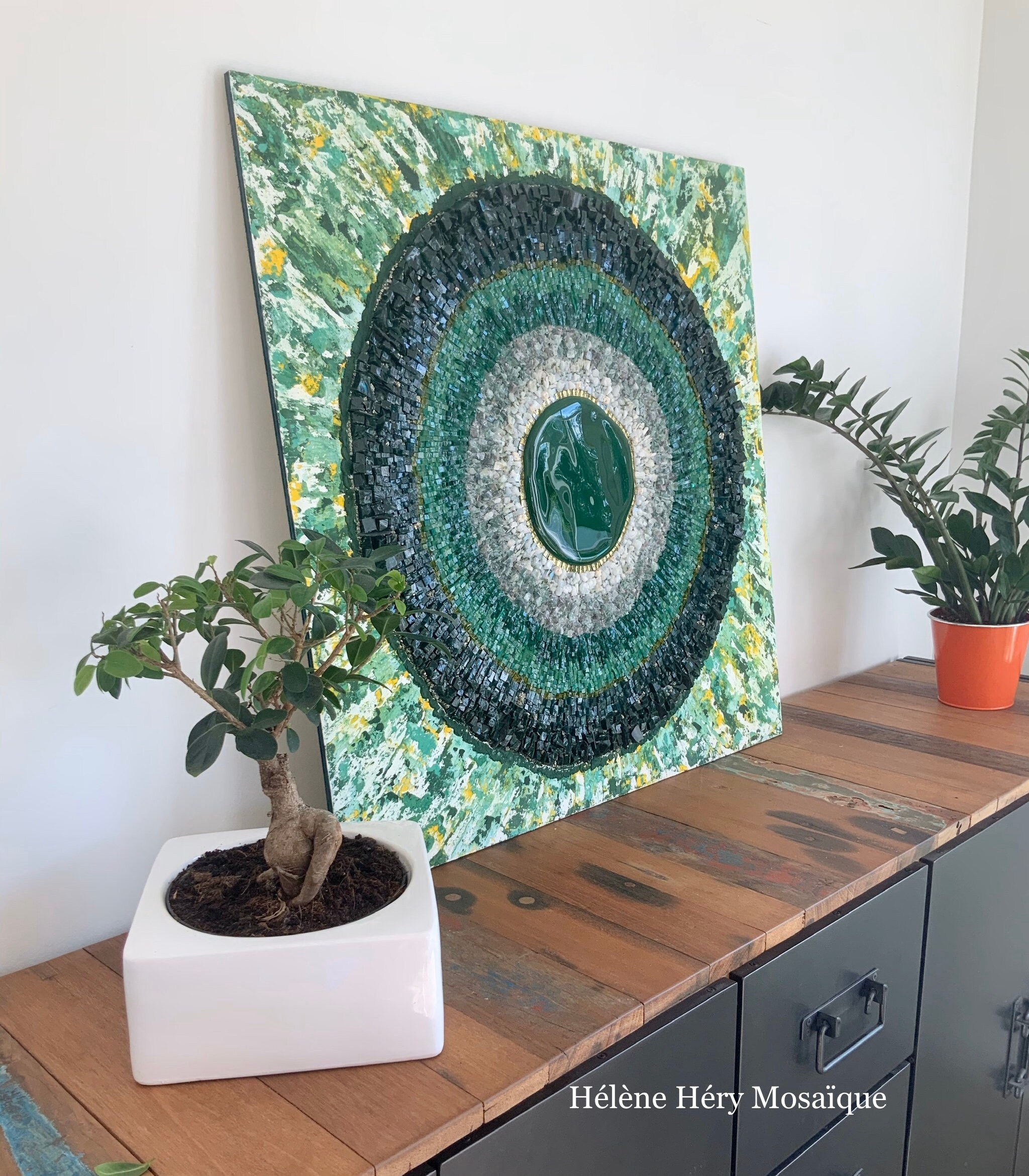 Création Ever Green - Mosaïque Contemporaine Entièrement Fait Main