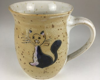 Ceramic mug, handmade, long-bellied cat, stoneware