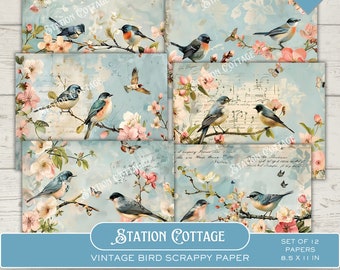 Digital scrapbooking med vintage-motiv och körsbärsblommor, skräpjournal, collagepapper