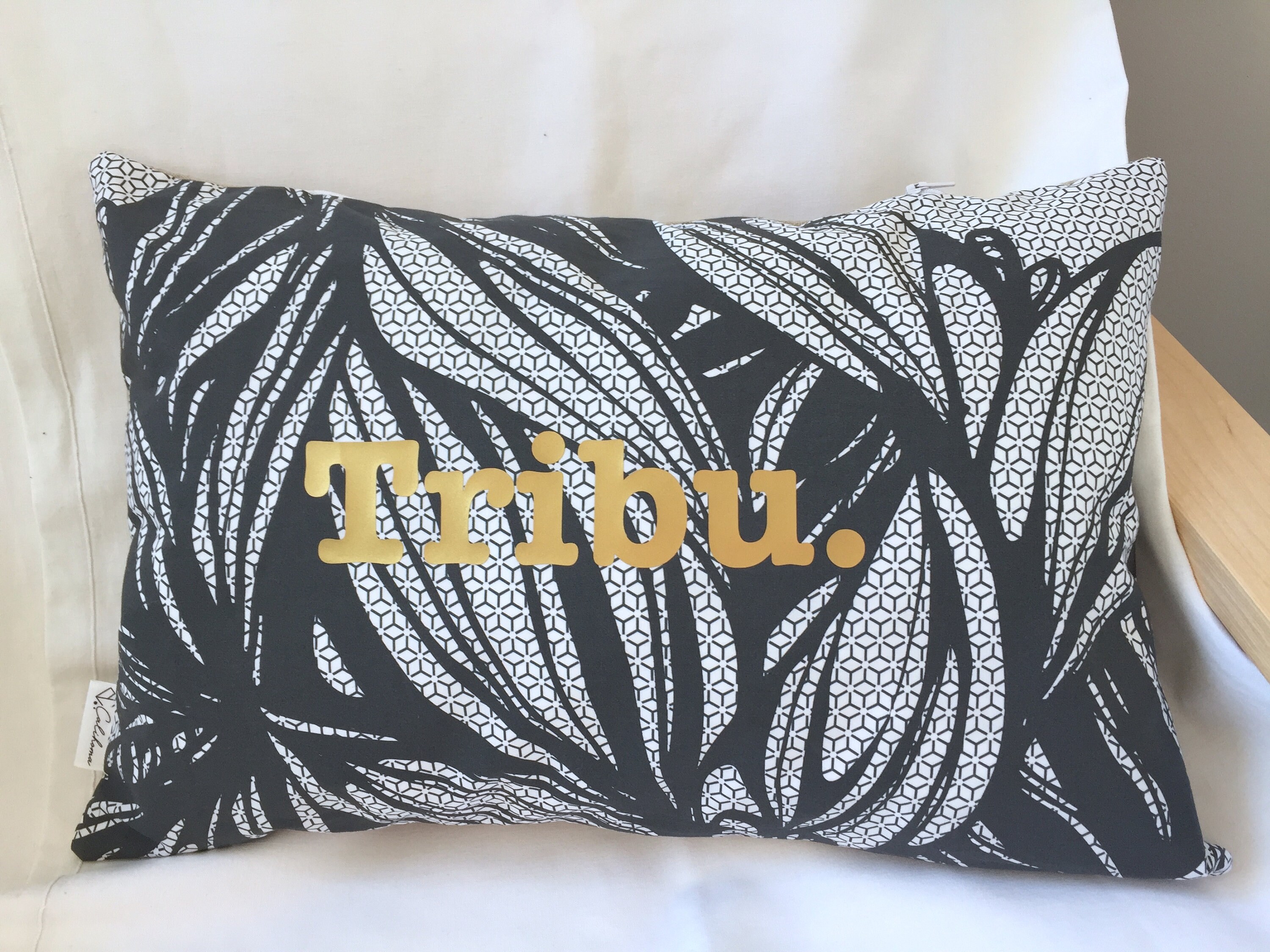 Coussin Tissu Coton et Lin Message Illustration Motif Organique Tribu