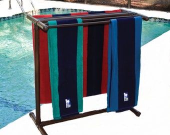 Towel Holder Stand- 5 Bar - Bronze - For Pool, Patio, Hot Tub, Yard, Bathroom, or Dock