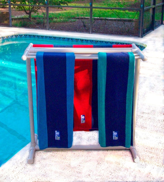 Beige Towel Holder Stand- Bar for Pool, Patio, Hot Tub, Yard